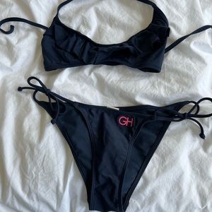 Gilly Hicks Navy Blue String Bikini Ruffle XS